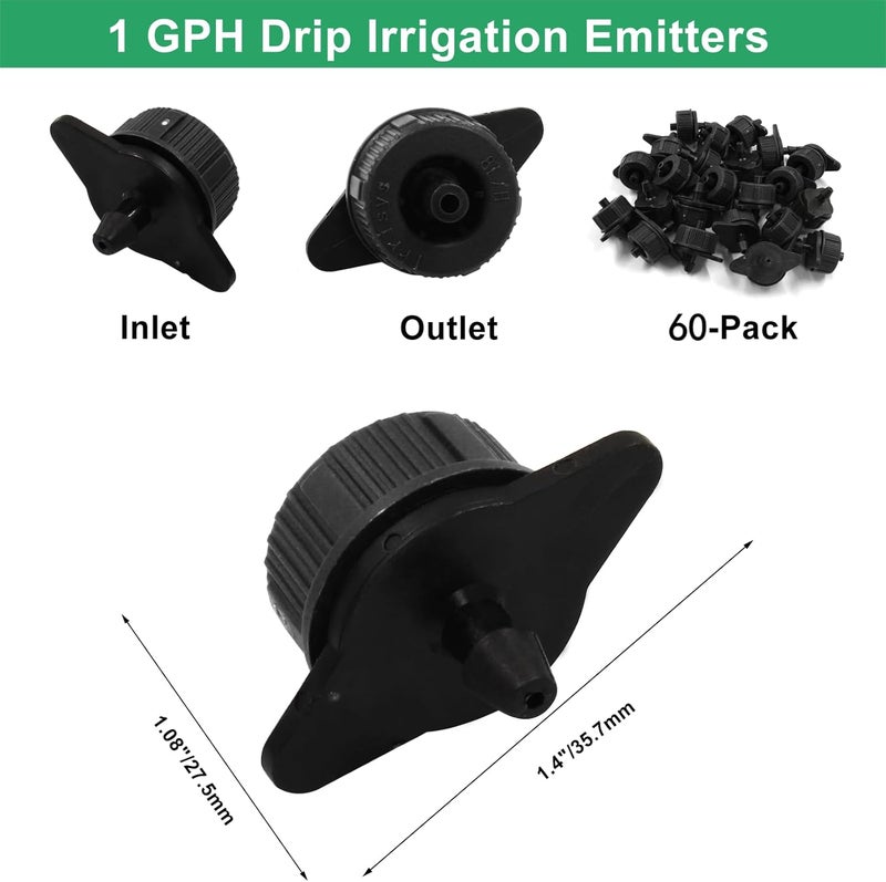 Rierdge 60 Pcs Drip Irrigation Emitters, 1 GPH Pressure Compensating, Minimalist Style, Plastic Material - Image 2